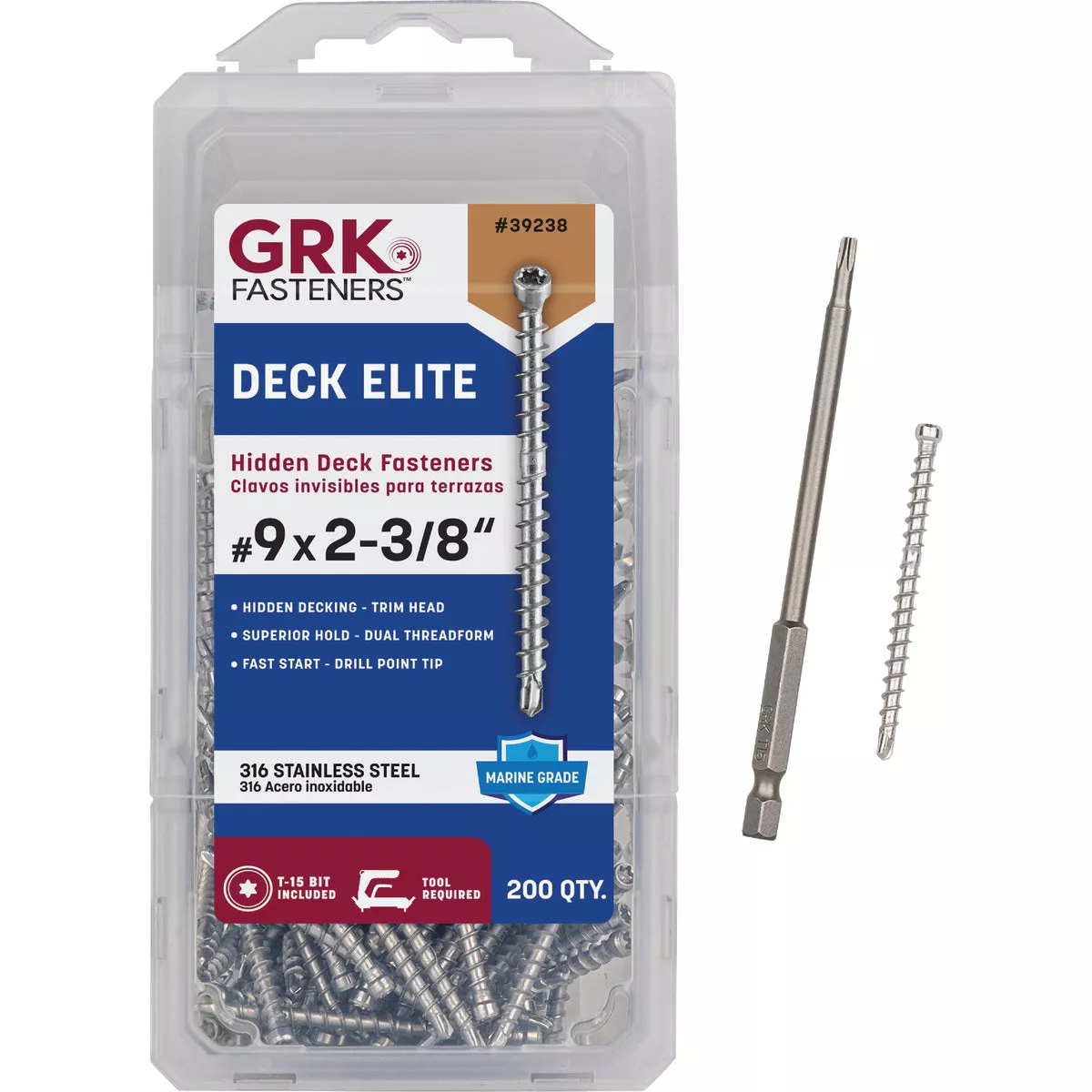 GRK Deck Elite #9 x 2-3/8 In. Star Drive Bugle-Head Stainless Steel Hidden Fastener Deck Screw (200 Ct.) - photo 3