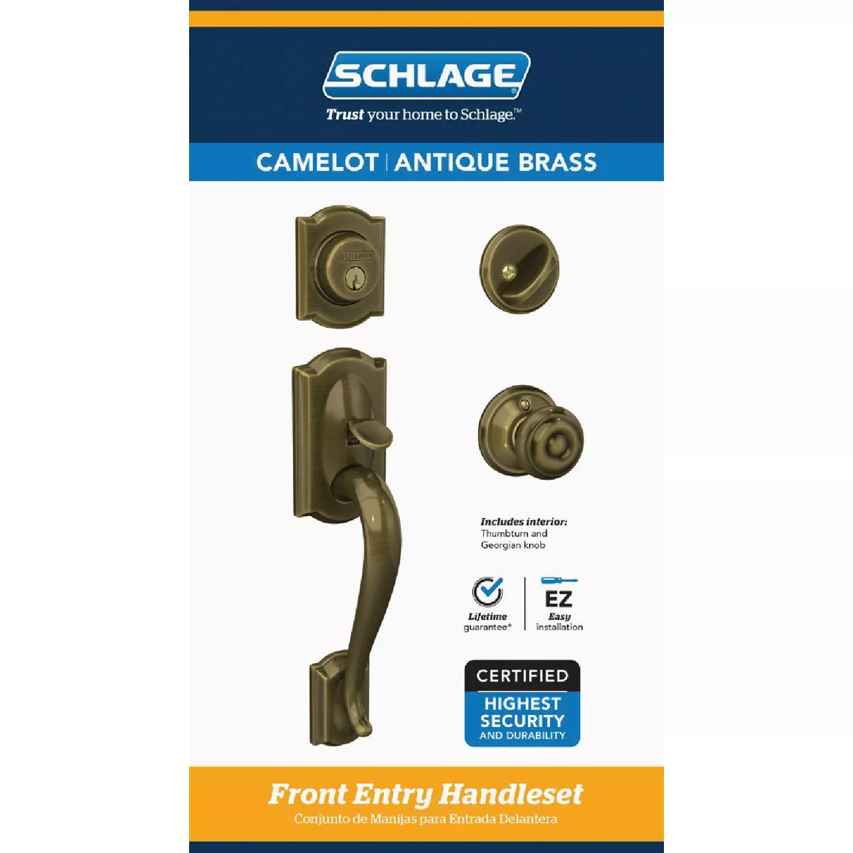 Schlage Antique Brass Entry Door Handleset - photo 2