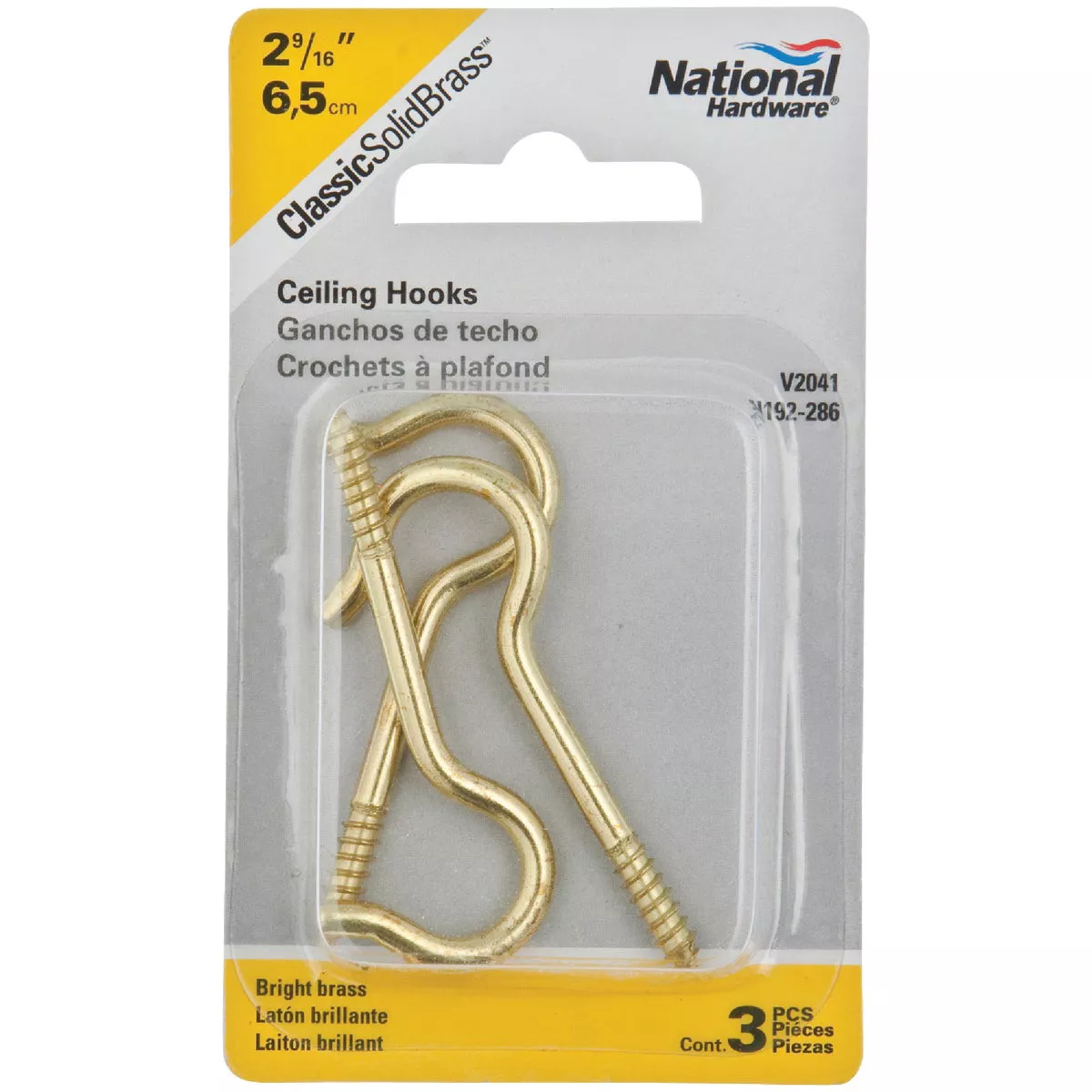 National Hardware #8 Solid Brass Ceiling Hook (3-Pack)