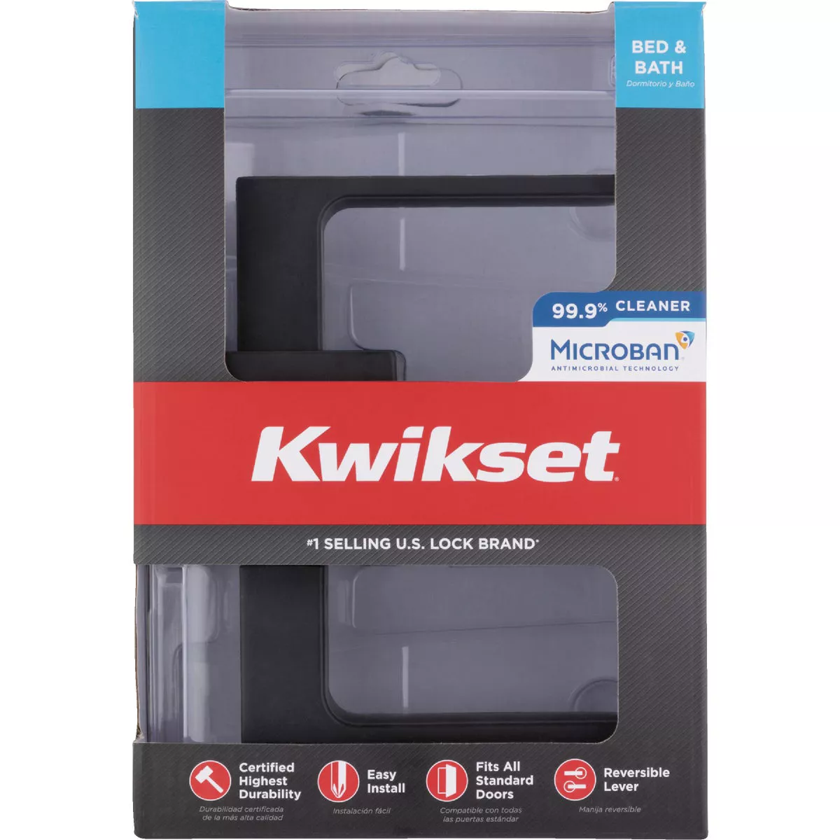 Kwikset Singapore Square Bed/Bath Lever, Matte Black - photo 2