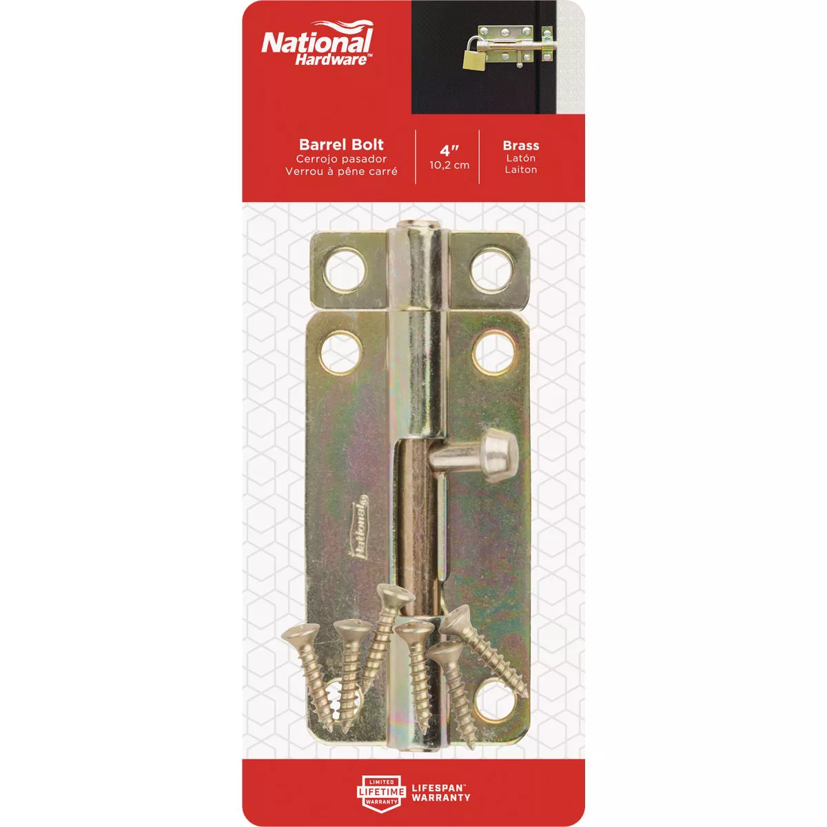 National 4 In. Brass Steel Door Barrel Bolt - photo 2