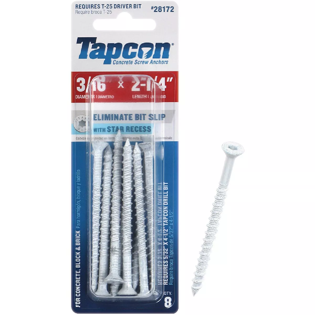 Tapcon 3/16 In. x 2-1/4 In. White Star Head Concrete Screw Anchors (8 Ct.)