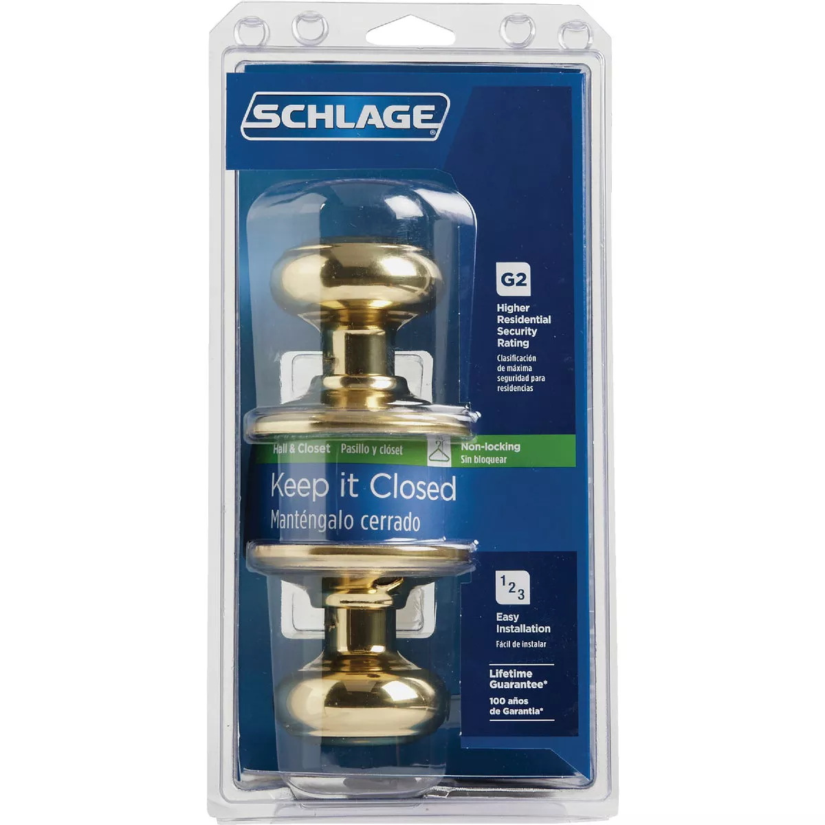 Schlage Georgian Bright Brass Hall & Closet Door Knob - photo 2