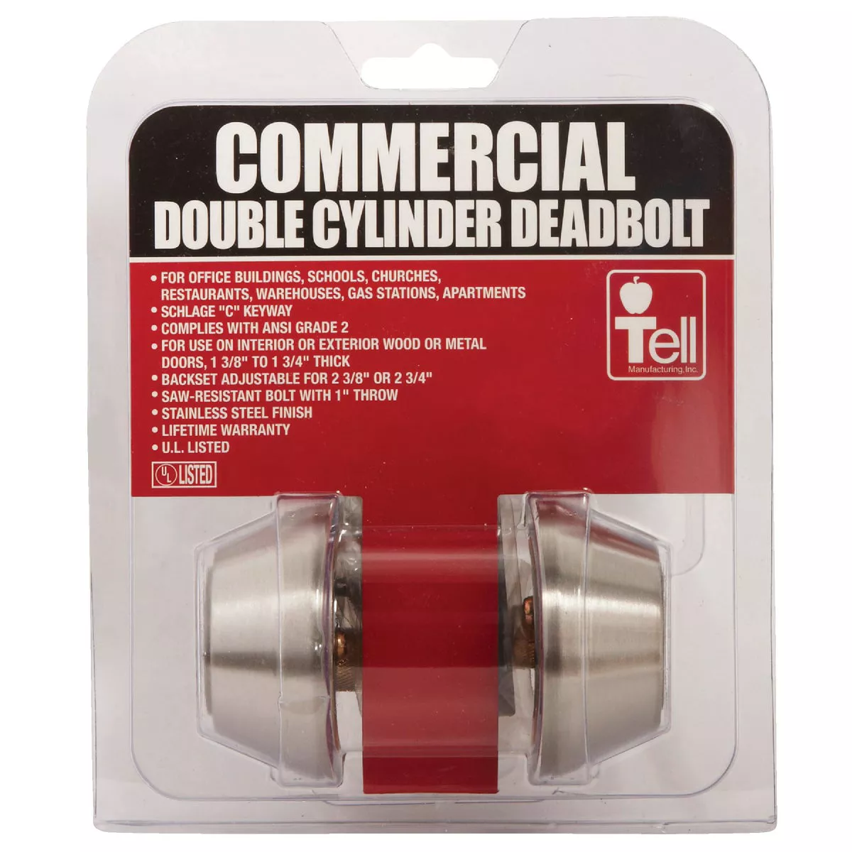Tell Satin Stainless Steel Commercial Double Cylinder Deadbolt - photo 2
