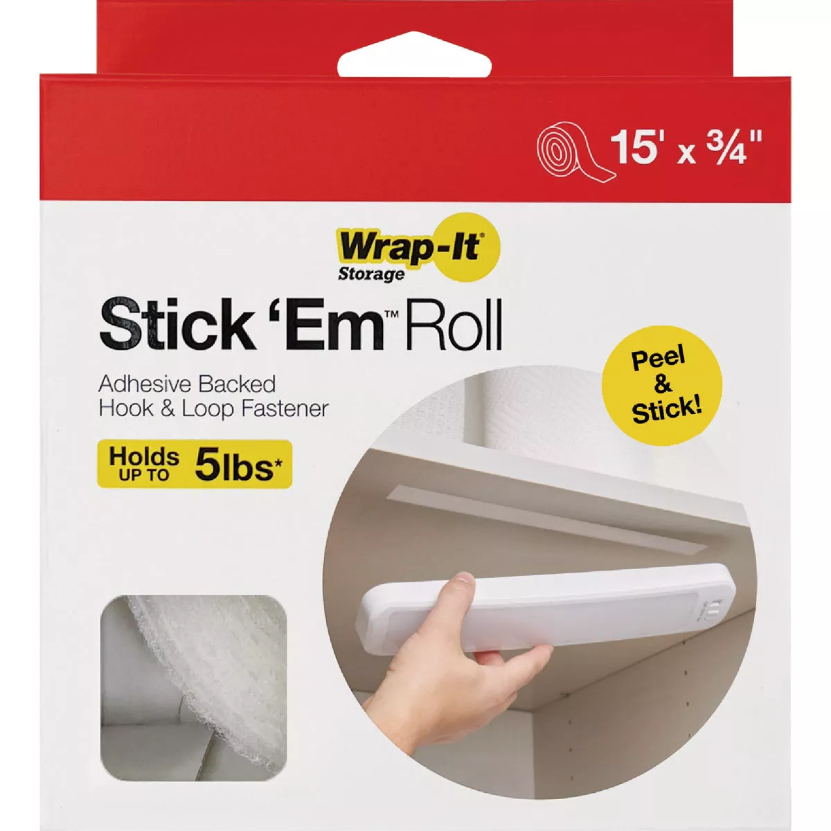 Wrap-It Storage Stick 'Em 3/4 In. x 15 Ft. White Hook & Loop Roll - photo 7