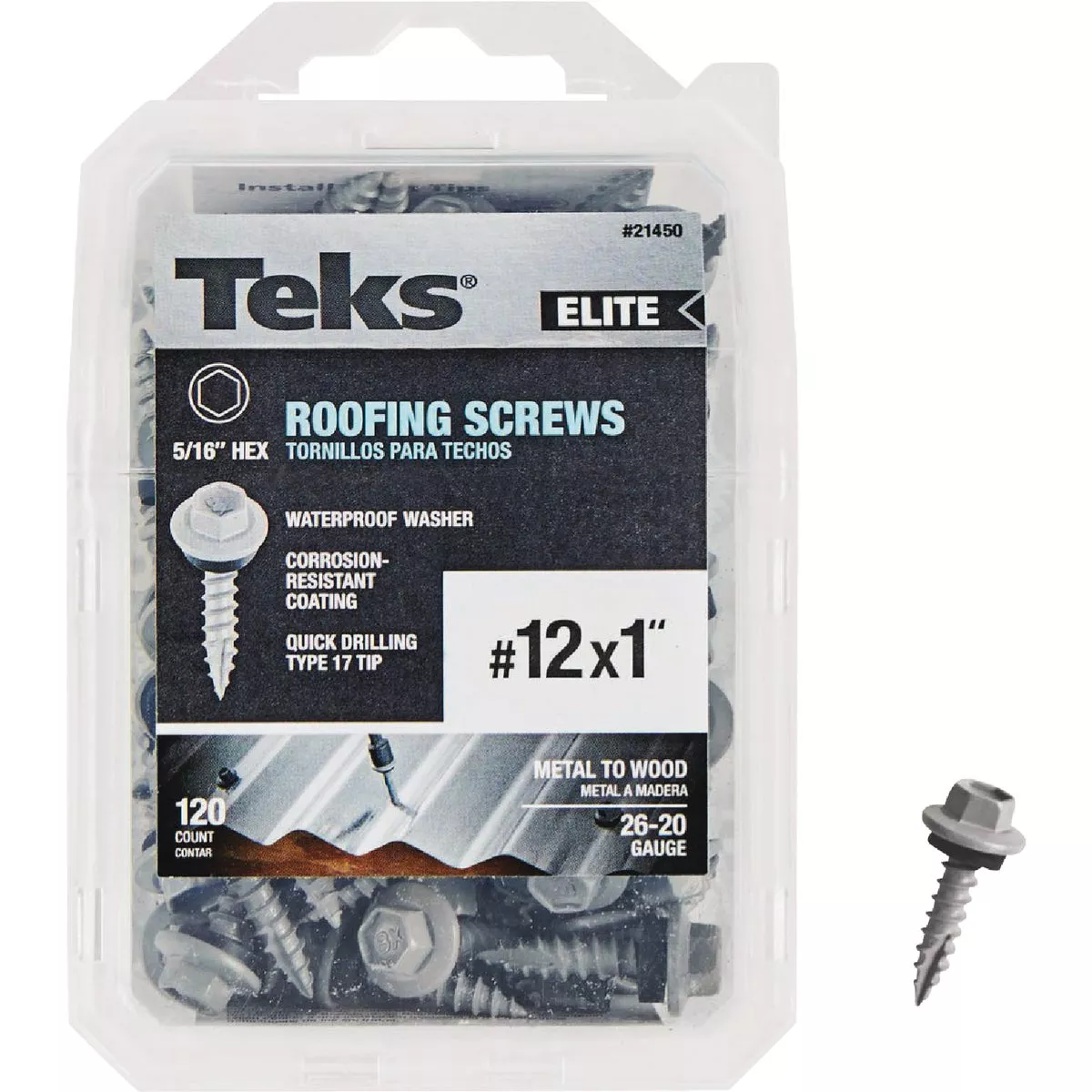 Teks Elite #12 x 1 In. Hex Washer Head Sharp Point Metal to Wood Roofing Screw (120 Ct.)