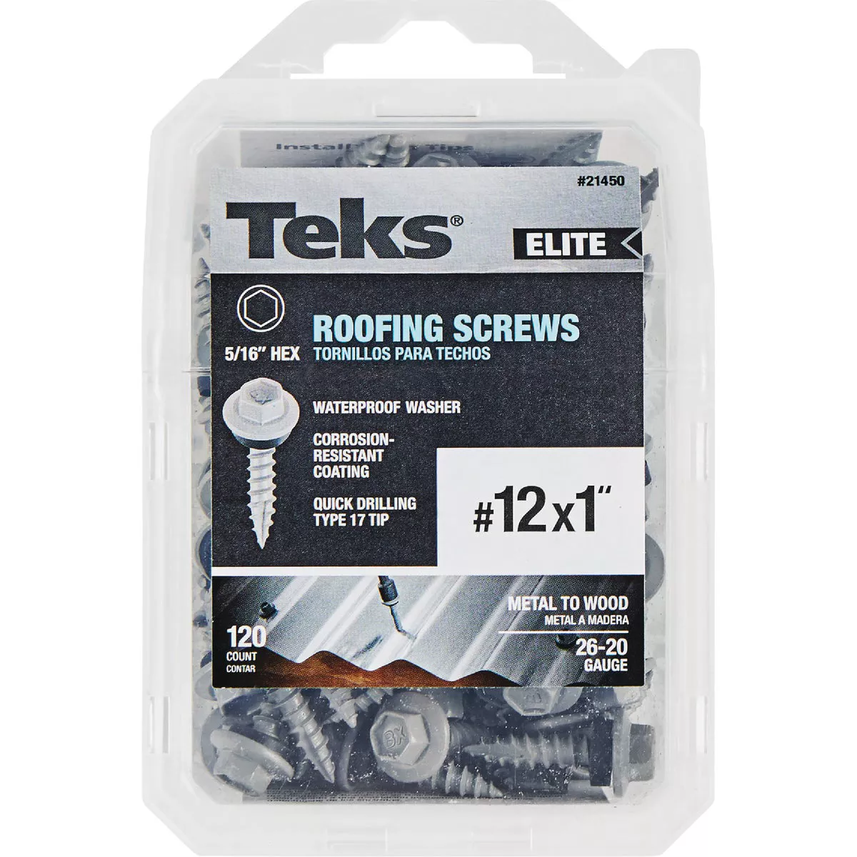 Teks Elite #12 x 1 In. Hex Washer Head Sharp Point Metal to Wood Roofing Screw (120 Ct.) - photo 4
