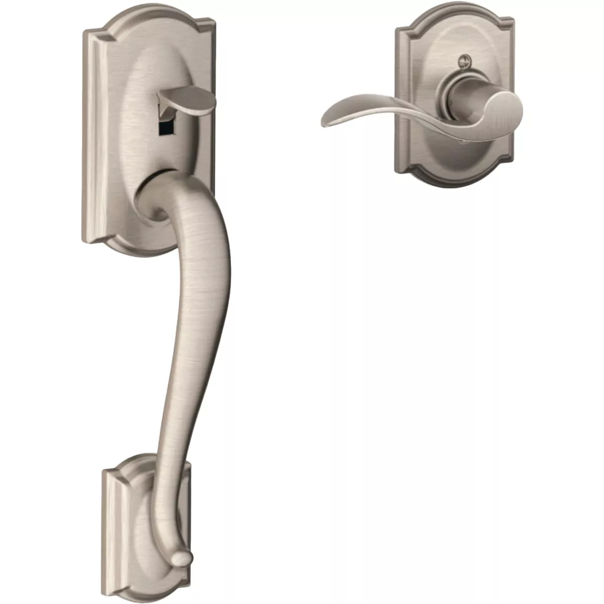 Schlage Camelot Satin Nickel Entry Door Lever Handleset Only