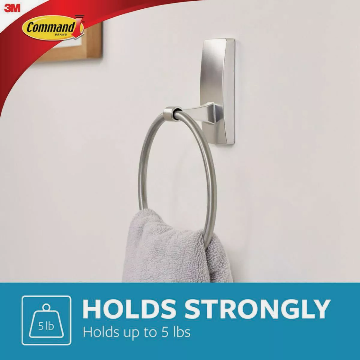 Command Bath Satin Nickel Adhesive Towel Ring, 2 Strips - photo 6