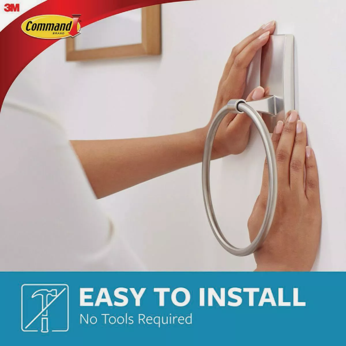 Command Bath Satin Nickel Adhesive Towel Ring, 2 Strips - photo 2