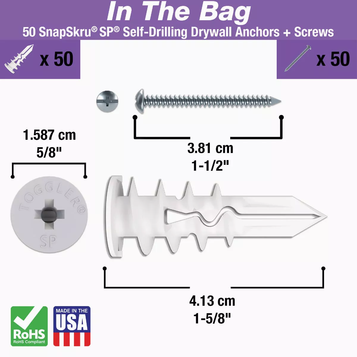 Toggler SnapSkru #8 x 1-1/2 In. 79 Lb. Nylon Self-Drilling Drywall Anchor (50 Ct.) - photo 2