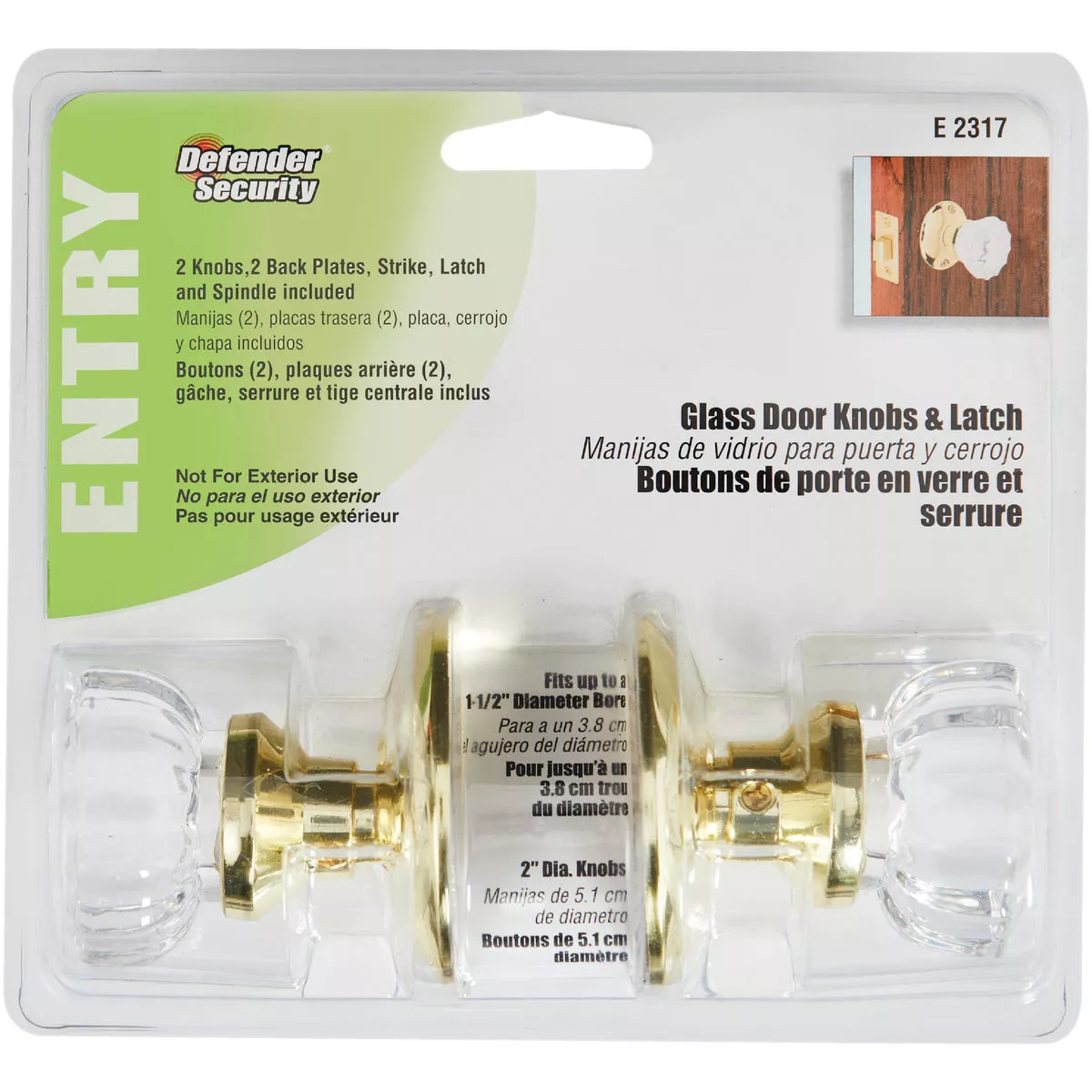 Defender Security Glass Knob Passage Door Latch Set - photo 2