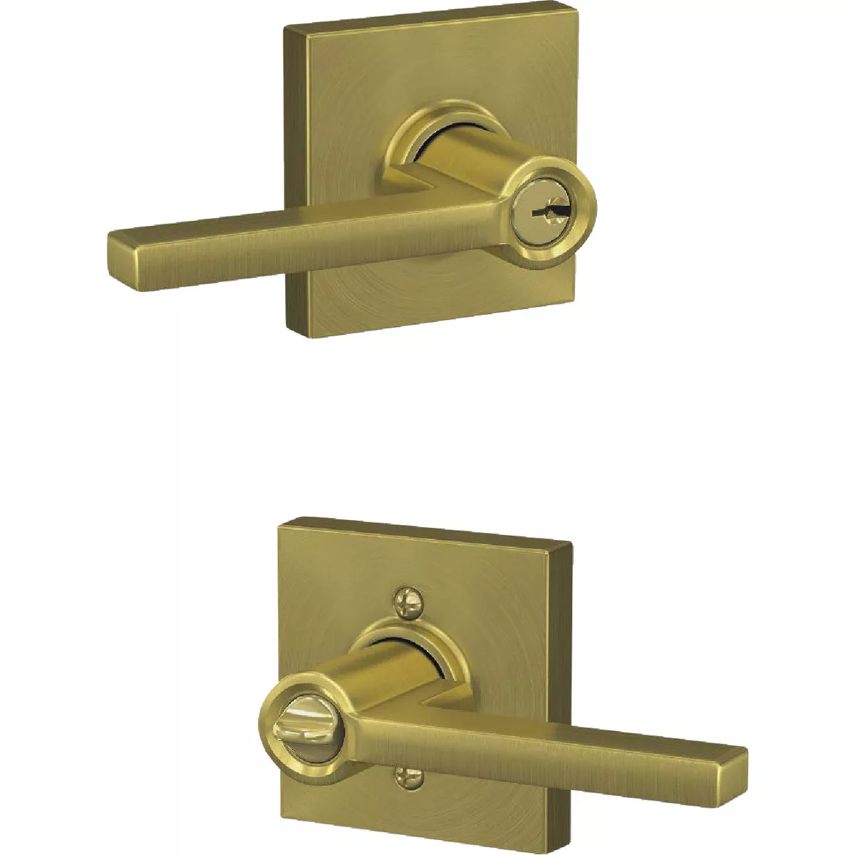 Schlage Latitude Lever with Collins Trim Keyed Entry Lock in Satin Brass - photo 3