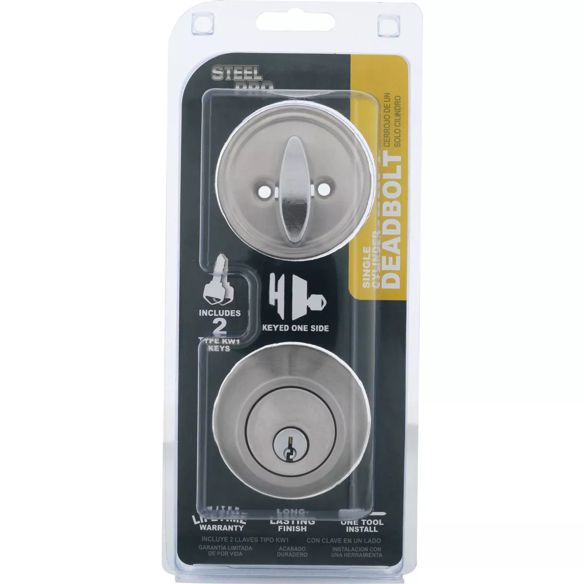 Steel Pro Satin Chrome Single Cylinder Deadbolt - photo 2