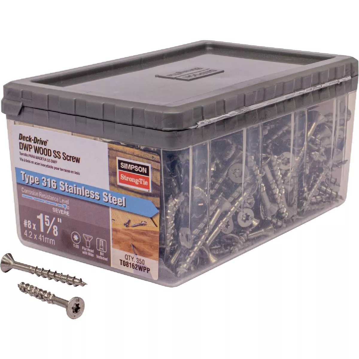 Simpson Strong-Tie Deck-Drive DWP #8 x 1-5/8 In. Stainless Steel Wood Screw (350 Ct.) - photo 2