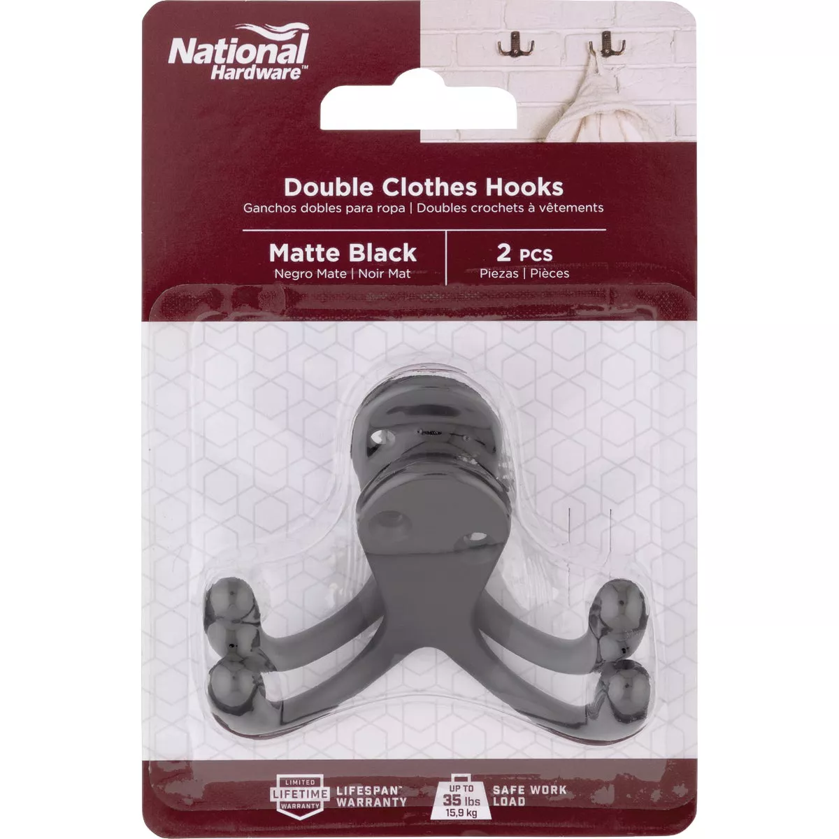 National Hardware Matte Black Double Clothes Hook (2-Pack) - photo 2