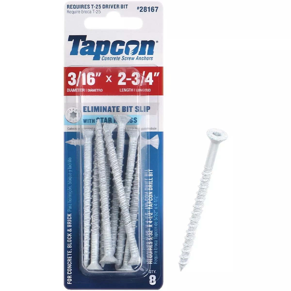 Tapcon 3/16 In. x 2-3/4 In. White Star Head Concrete Screw Anchors (8 Ct.)