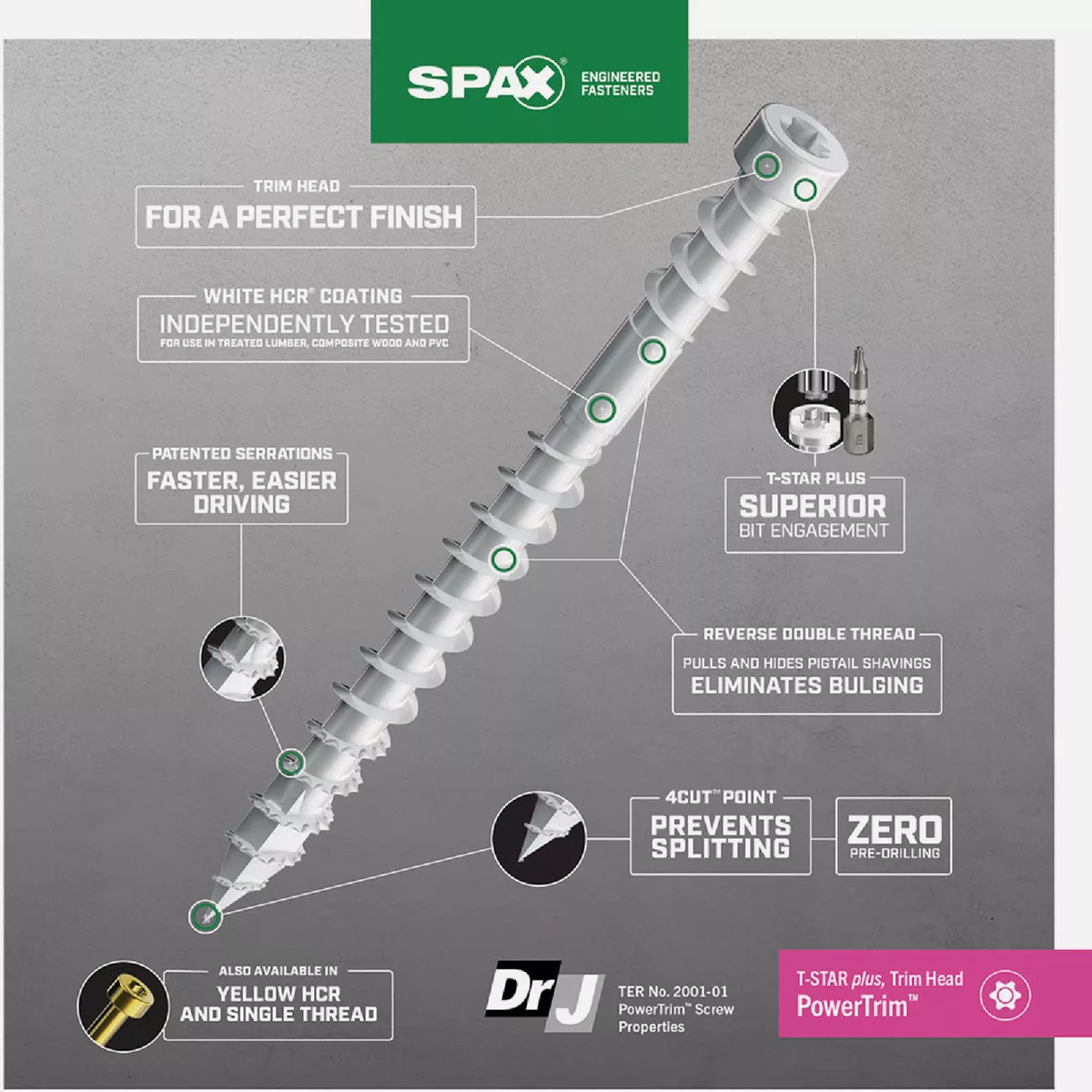 SPAX #8 x 2 In. T10 Plus Cylindrical Head HCR (Exterior Rated) White Trim Screw (100 Ct.) - photo 3