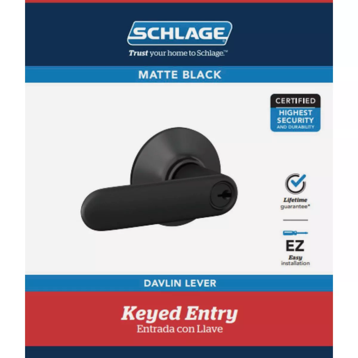 Schlage Davlin Lever Matte Black Keyed Entry Lock - photo 5