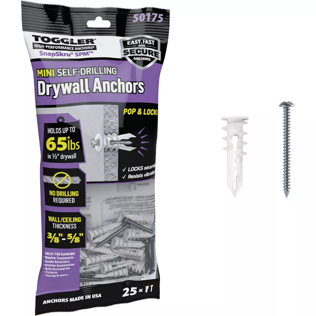 Toggler SnapSkru #6 x 1-1/4 In. 65 Lb. Nylon Self-Drilling Mini Drywall Anchor (25-Count)