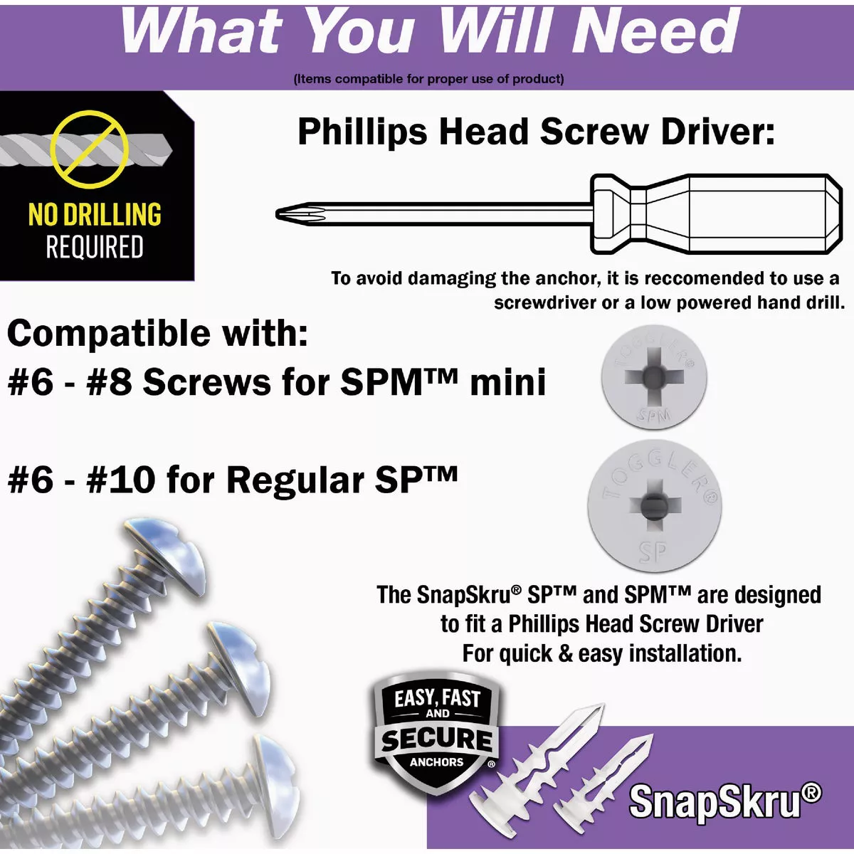 Toggler SnapSkru #6 x 1-1/4 In. 65 Lb. Nylon Self-Drilling Mini Drywall Anchor (25-Count) - photo 4