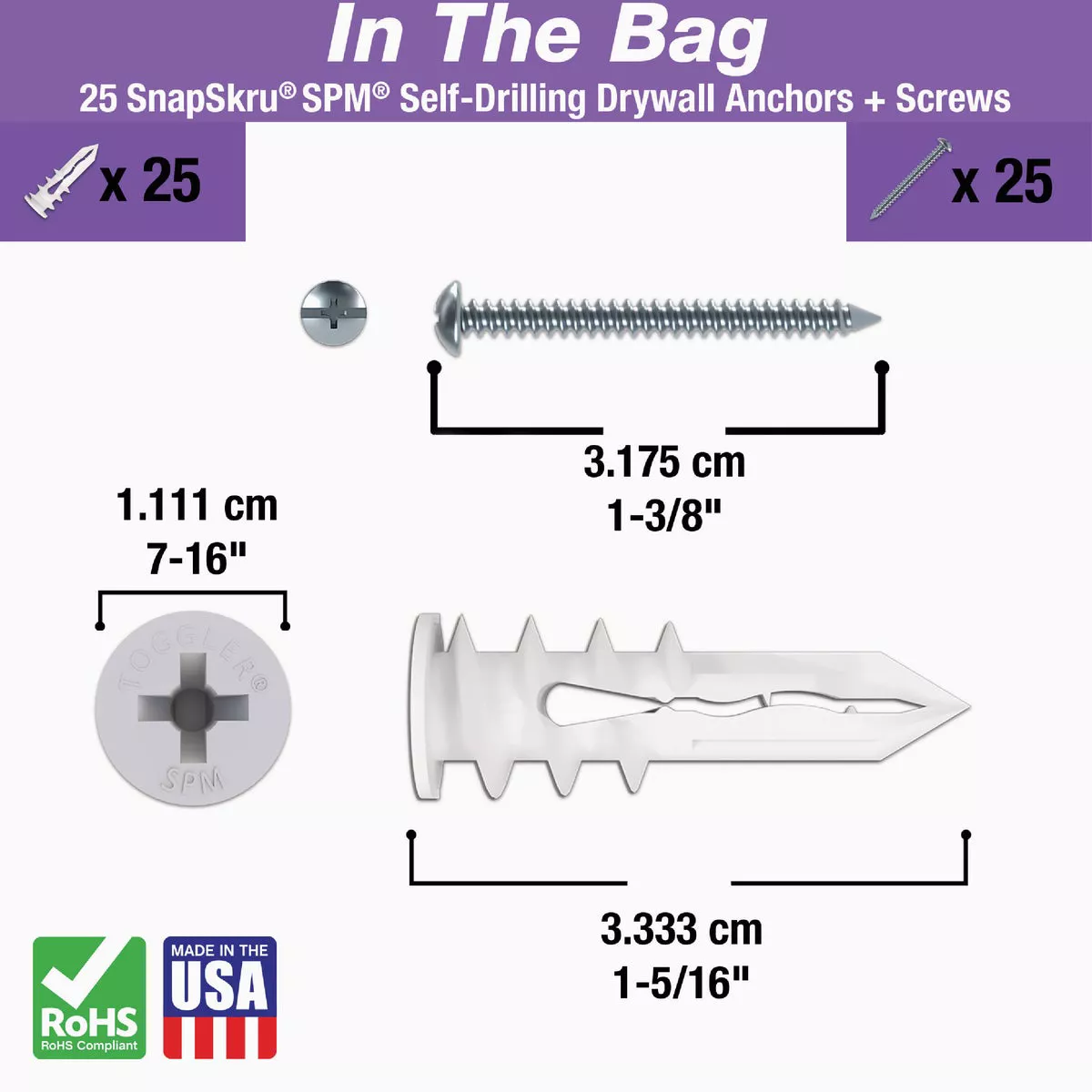 Toggler SnapSkru #6 x 1-1/4 In. 65 Lb. Nylon Self-Drilling Mini Drywall Anchor (25-Count) - photo 3