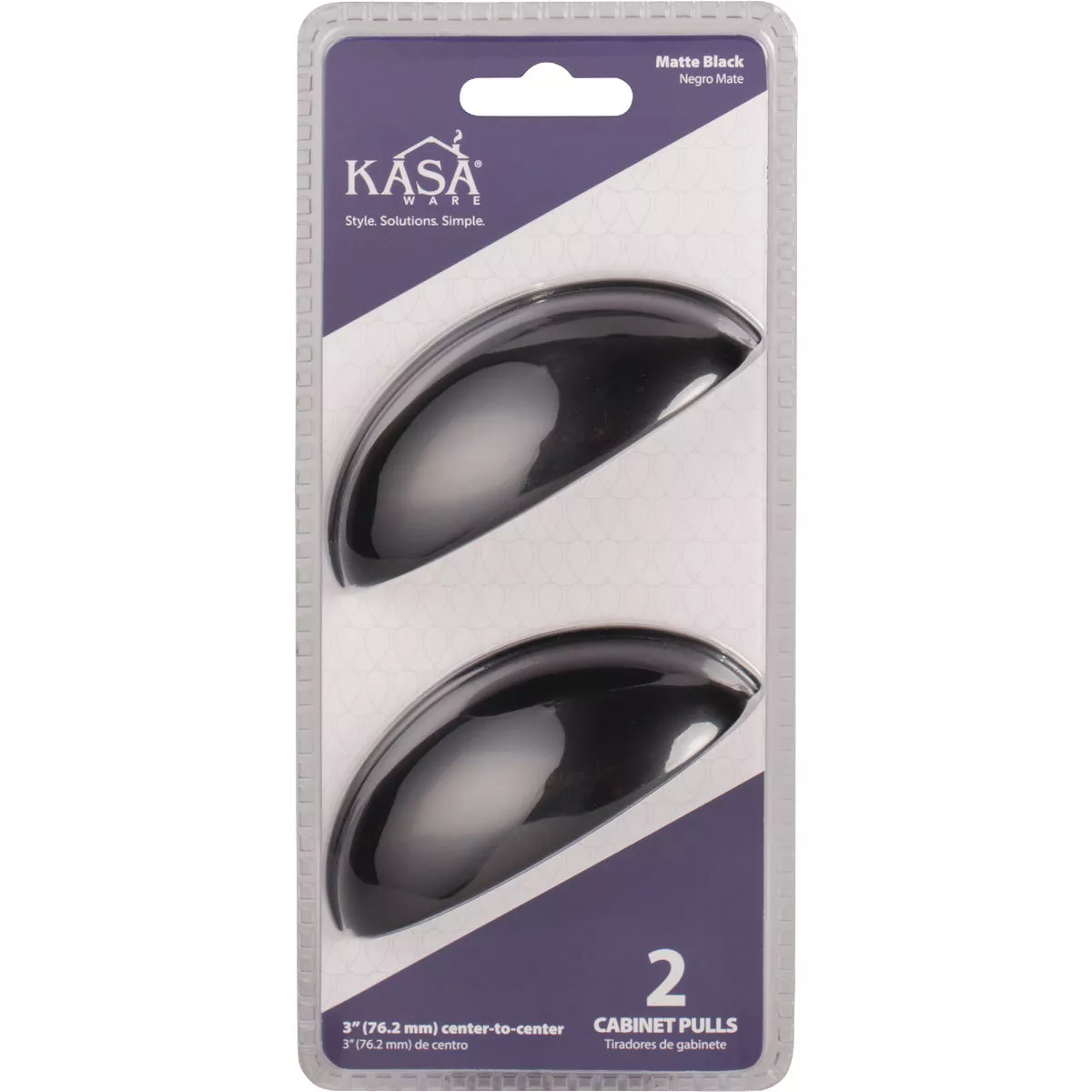 KasaWare 3-11/16 In. L. Matte Black 3 In. Center-to-Center Cup Pull (2-Pack) - photo 2
