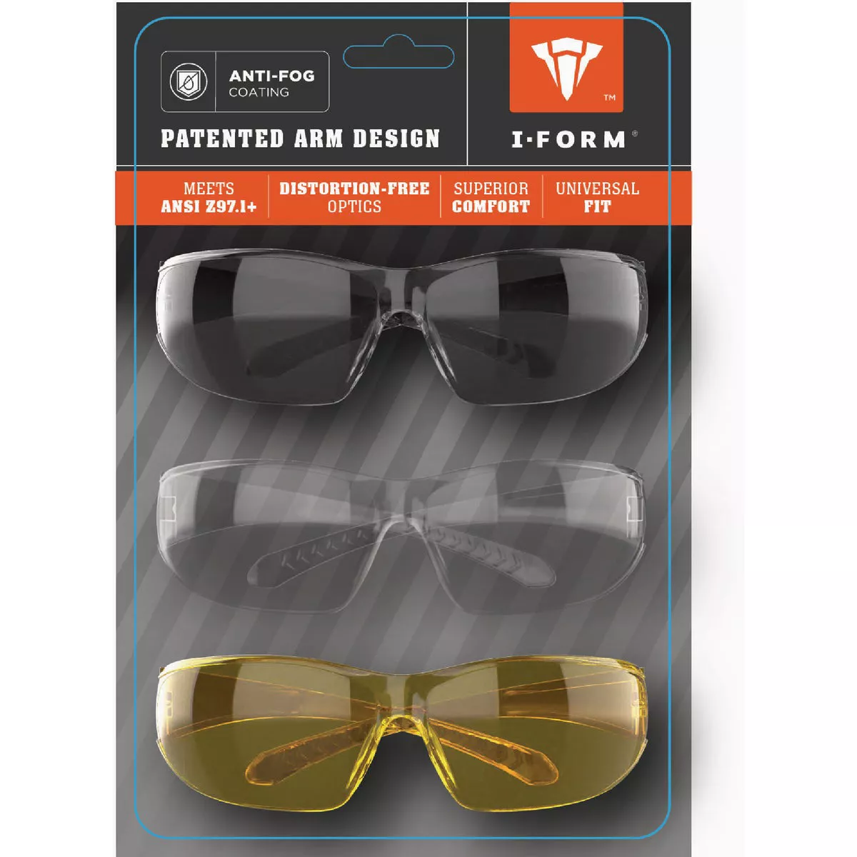 I-Form Slipstream Assorted Frame Safety Glasses with Assorted Color Lenses