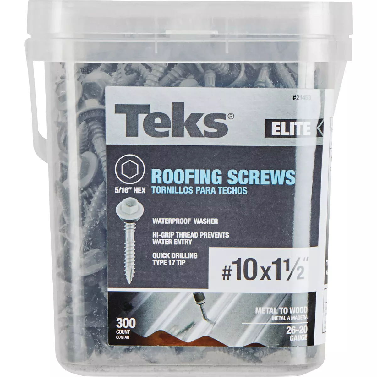 Teks Elite #10 x 1-1/2 In. Hex Washer Head Sharp Point Metal to Wood Roofing Screw (300 Ct.) - photo 3