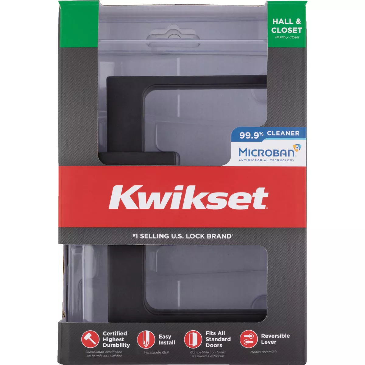Kwikset Singapore Square Hall/Closet Lever, Matte Black - photo 2