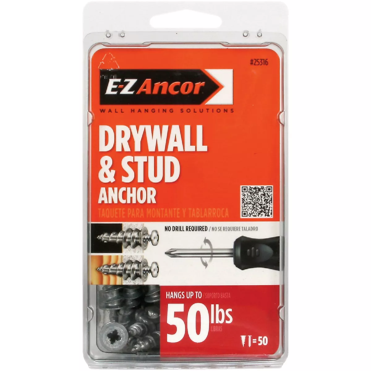 E-Z Ancor Stud Solver #7 x 1-1/4 In. 50 Lbs. Drywall Anchor (50-Count ...