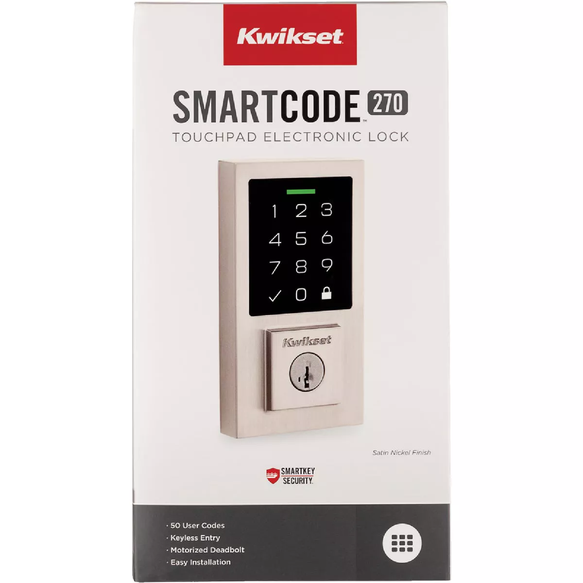 Kwikset SmartCode 270 Contemporary Touchpad Electronic Deadbolt With SmartKey, Satin Nickel - photo 2