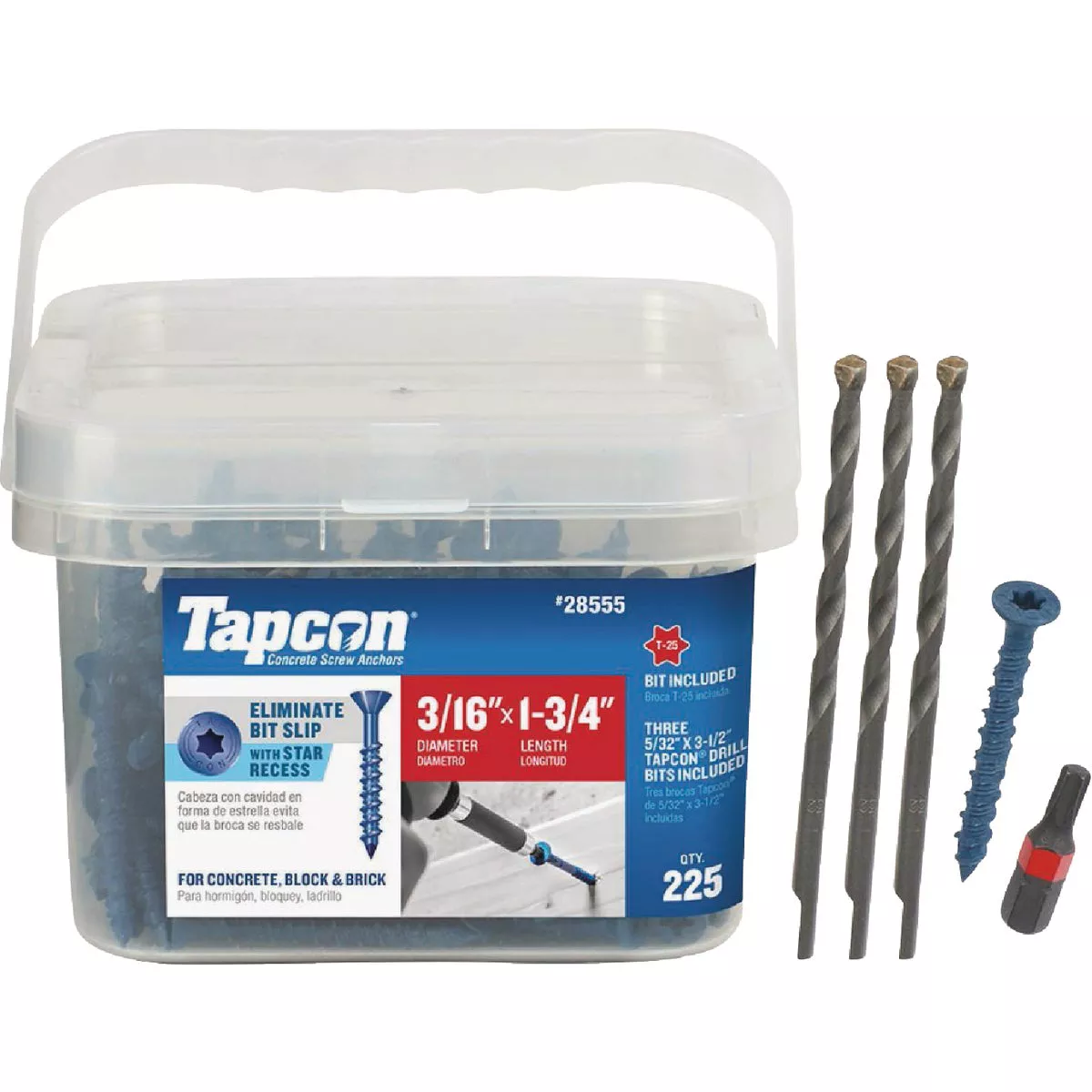 Tapcon 3/16 In. x 1-3/4 In. Star Drive Flat Head Concrete Screw Anchor (225 Ct.)
