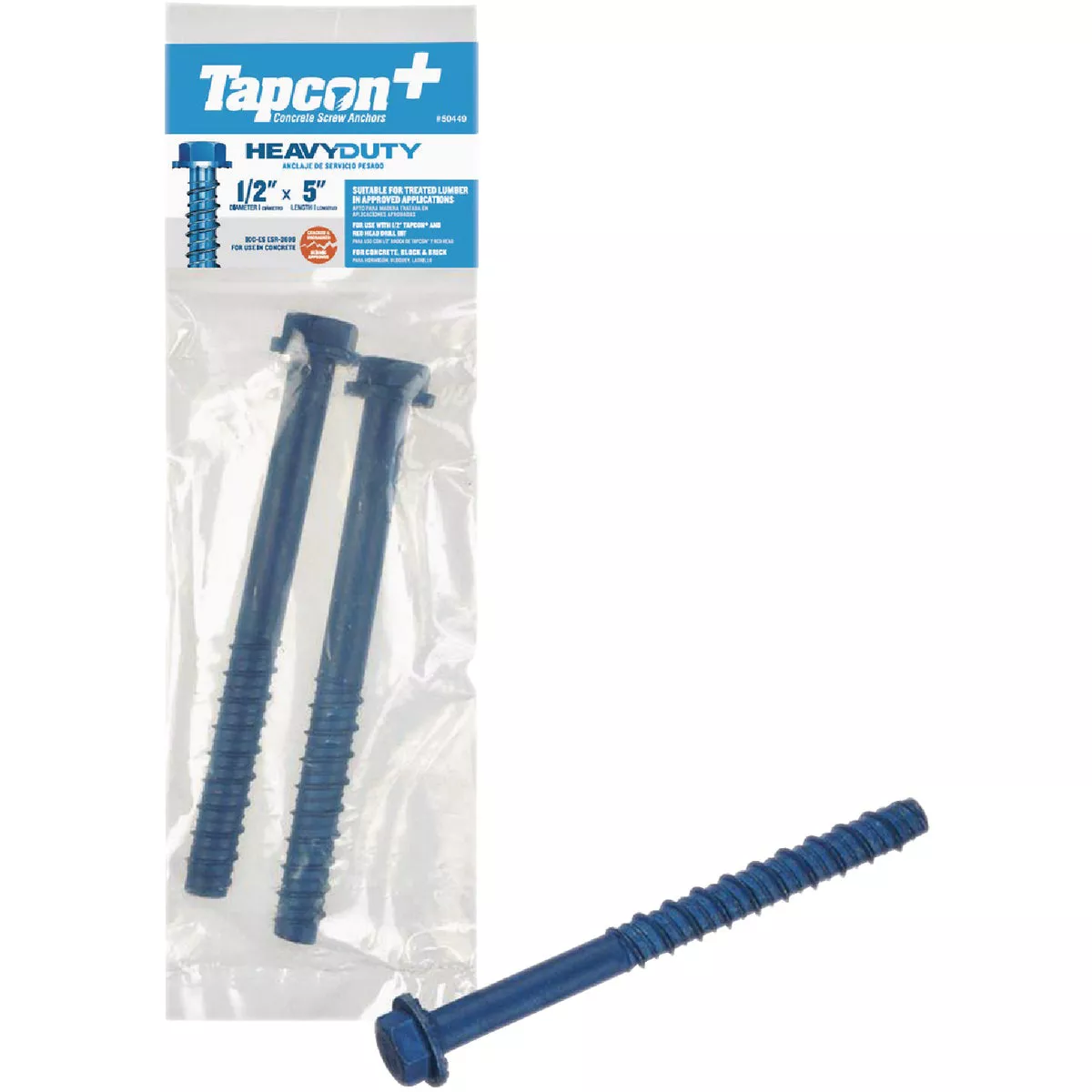 Tapcon+ 1/2 In. x 5 In. Hex Washer Head Heavy Duty Concrete Screw Anchors (2 Ct.)