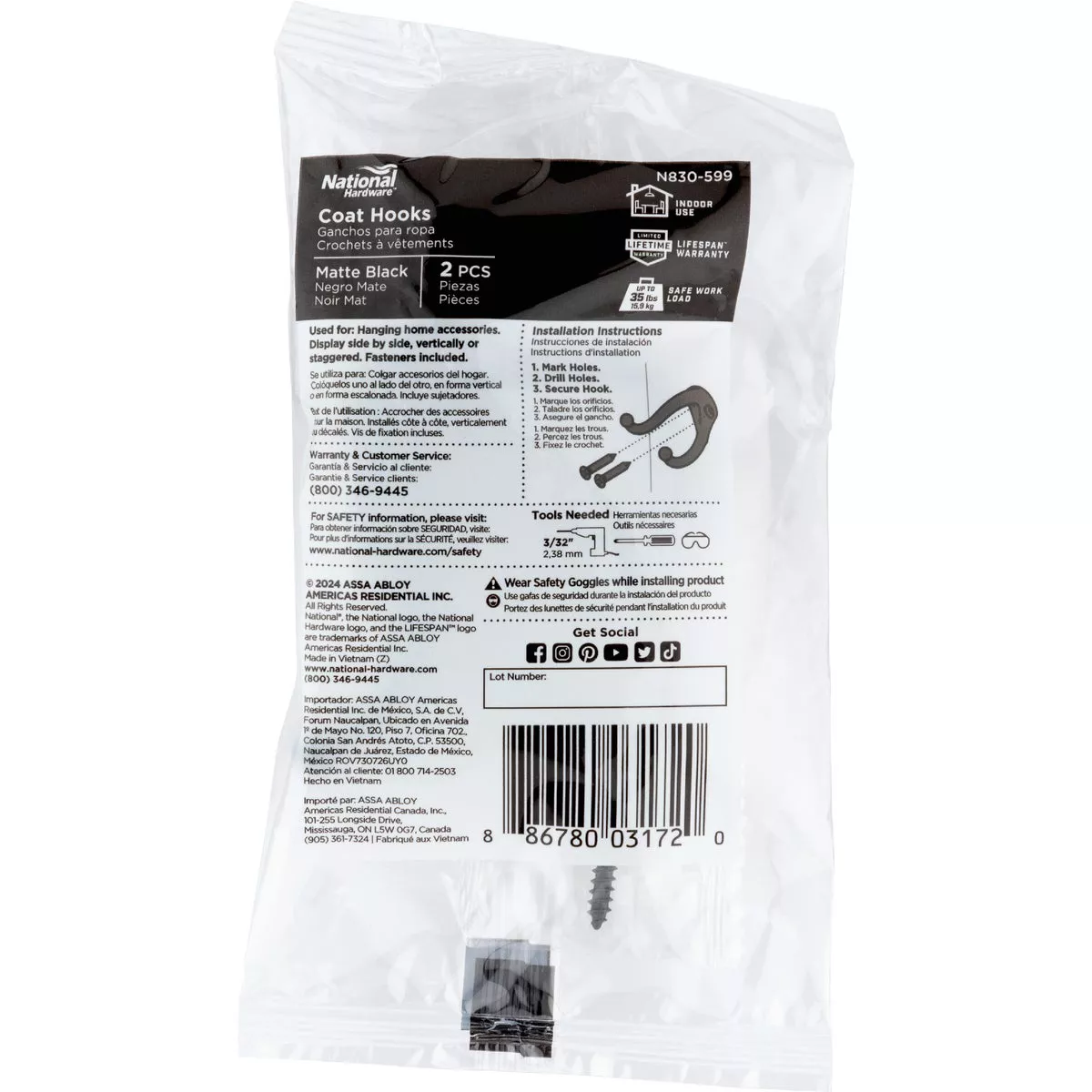 National Hardware Matte Black Coat Hook (2-Pack Bagged) - photo 2