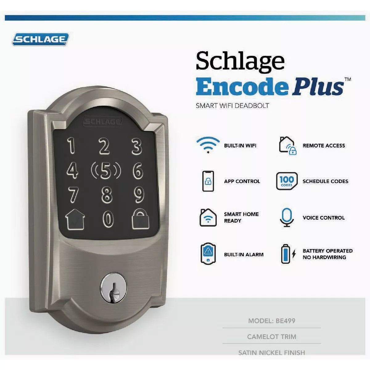 Schlage Encode Plus Camelot Satin Nickel Smart WiFi Deadbolt - photo 3