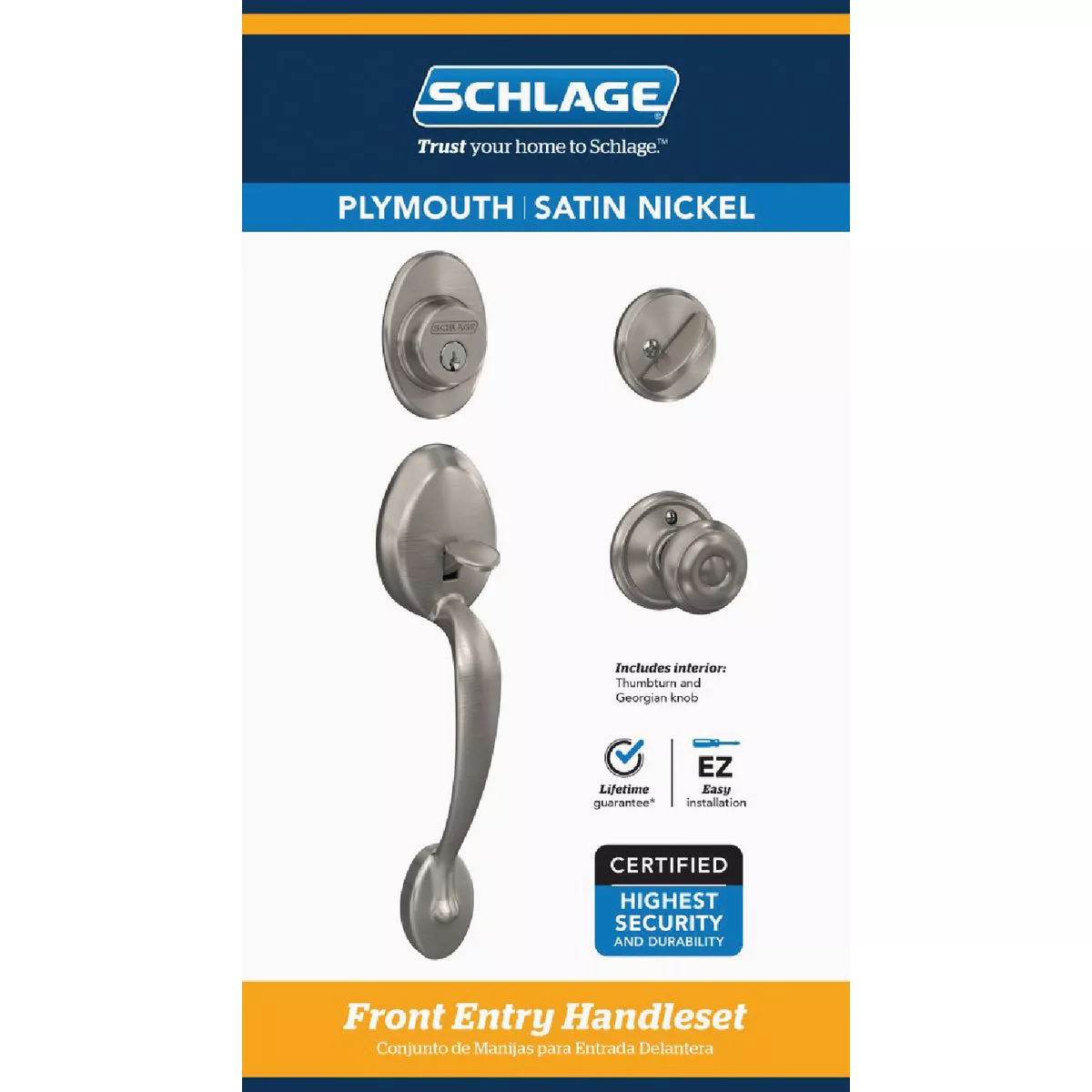 Schlage Satin Nickel Entry Door Handleset with Georgian Knob - photo 2