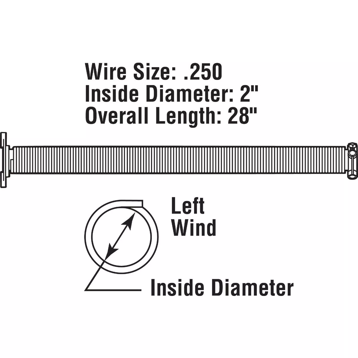 Prime-Line 2 In. x 28 In. Left Wind Garage Door Torsion Spring - photo 2