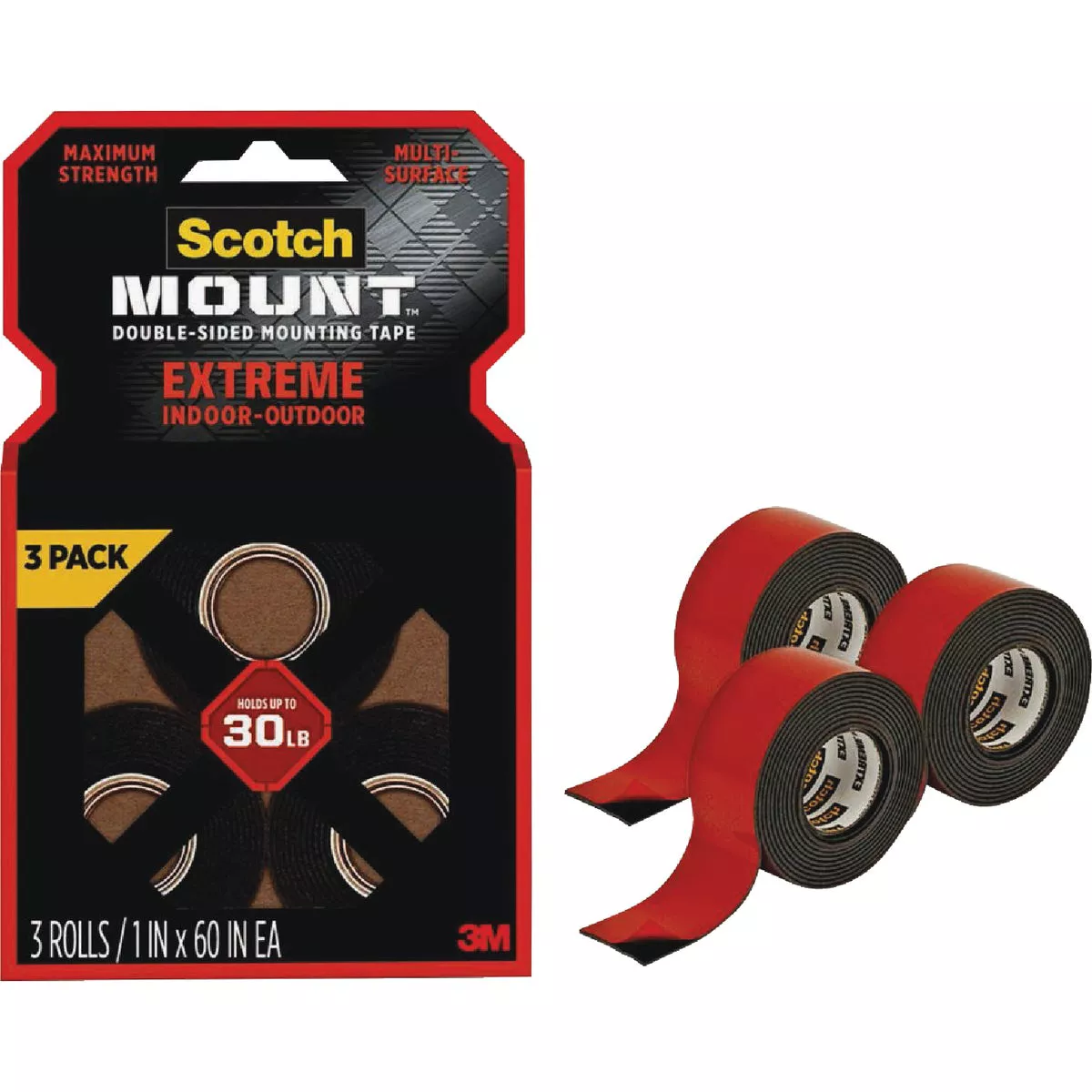 Scotch-Mount 1 In. x 60 In. Extreme Double-Sided Mounting Tape (3-Pack)