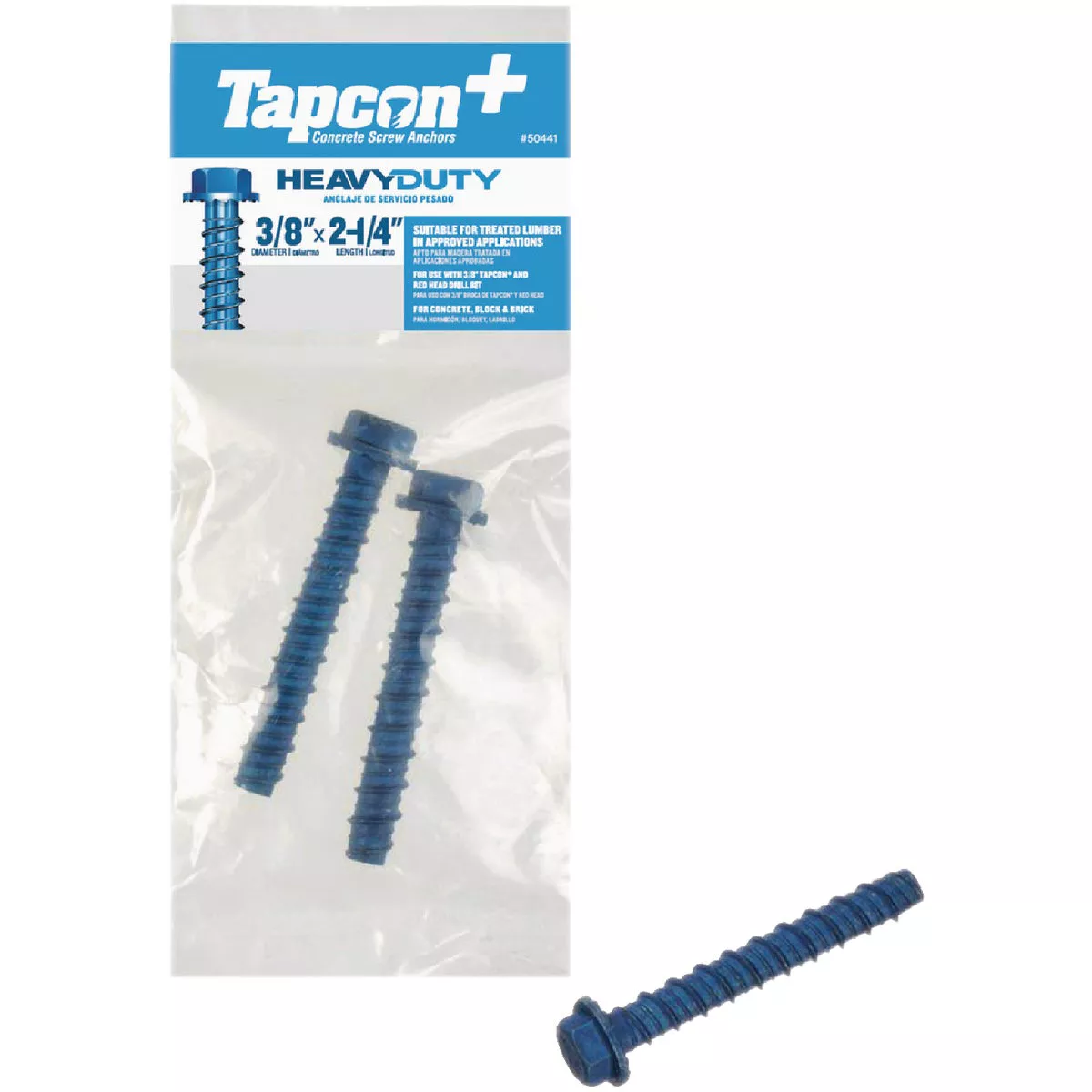 Tapcon+ 3/8 In. x 2-1/4 In. Hex Washer Head Heavy Duty Concrete Screw Anchors (2-Count)