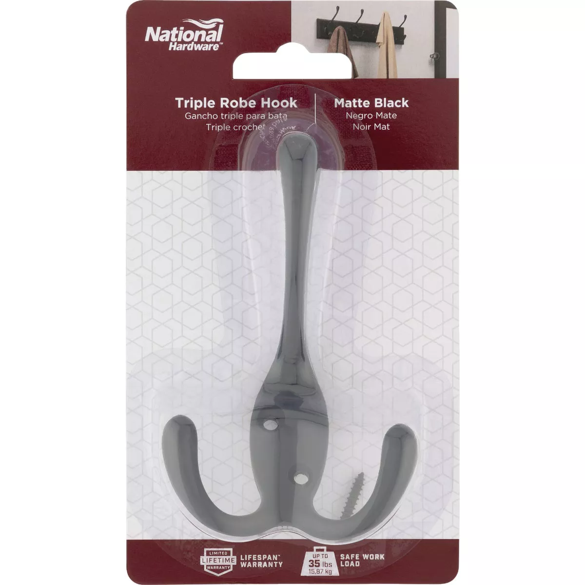 National Hardware Matte Black Triple Robe Hook - photo 2