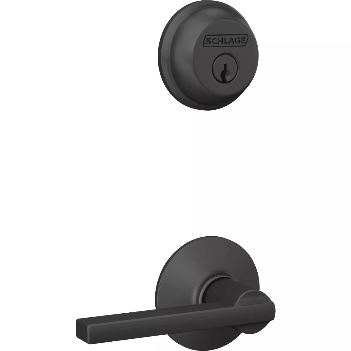 Schlage Matte Black Single Cylinder Deadbolt & Keyed Entry Latitude Lever Combo