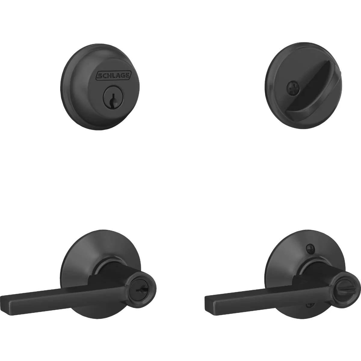 Schlage Matte Black Single Cylinder Deadbolt & Keyed Entry Latitude Lever Combo - photo 3
