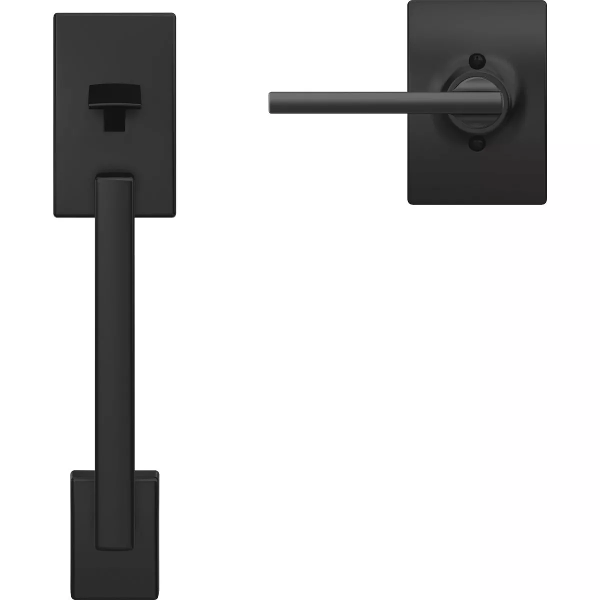 Schlage Matte Black Front Entry Handle & Latitude Lever with Century Trim