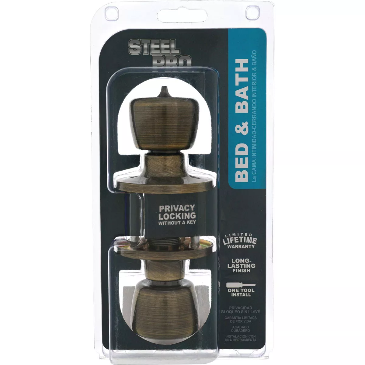 Steel Pro Antique Brass Bed & Bath Door Knob - photo 2