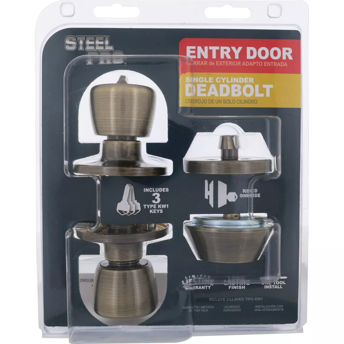 Steel Pro Antique Brass Deadbolt and Door Knob Combo - photo 2