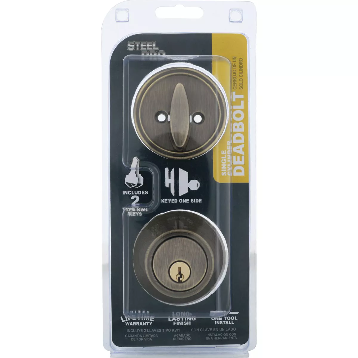 Steel Pro Antique Brass Single Cylinder Deadbolt - photo 2