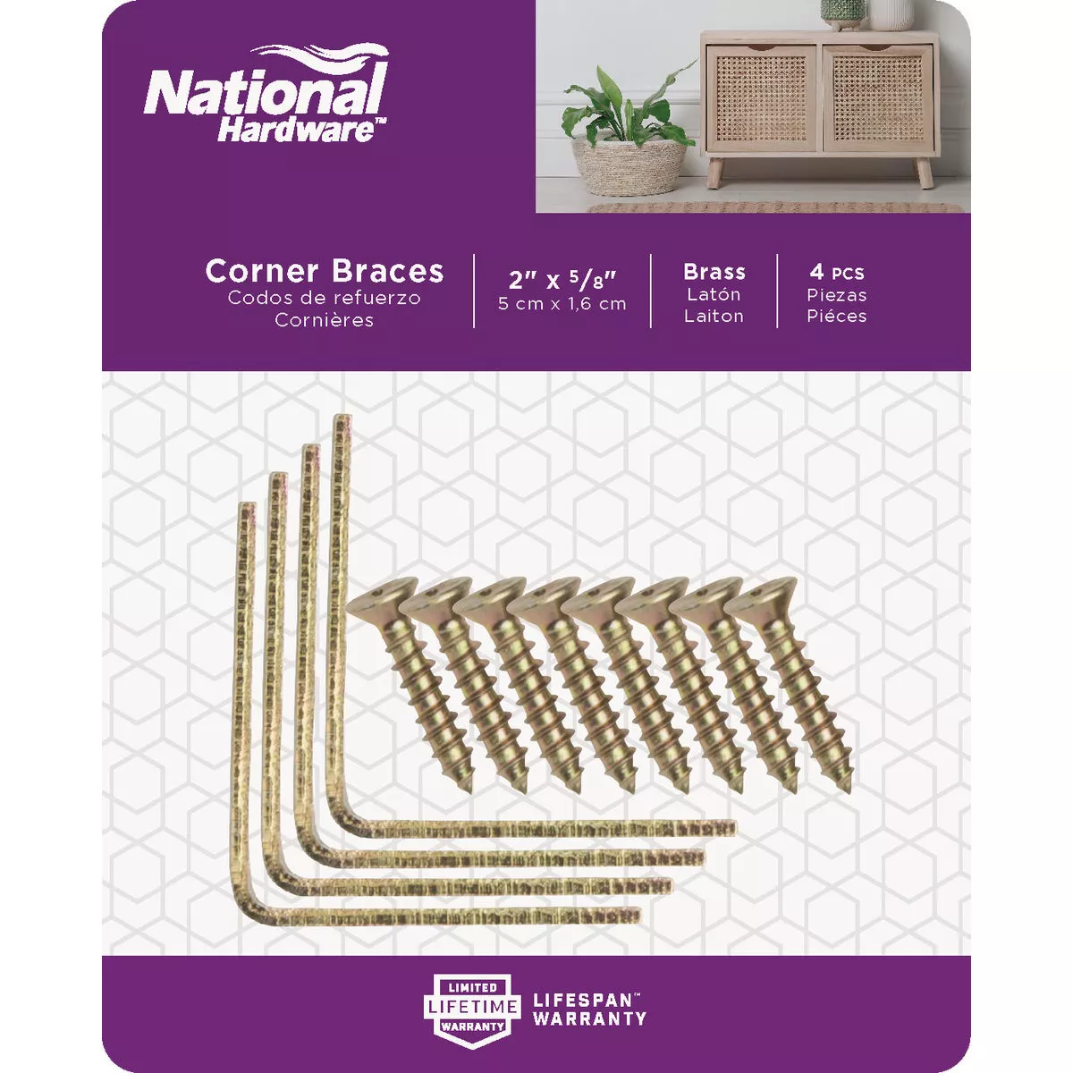 National Hardware 2 In. x 5/8 In. Brass Steel Corner Brace (4-Count) - photo 2