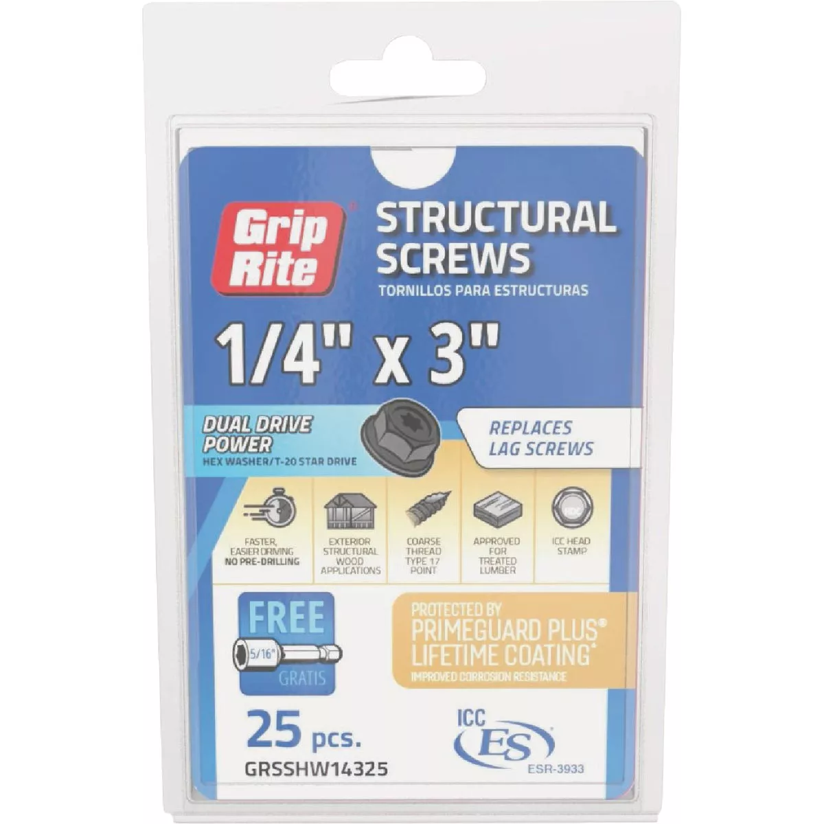 Grip-Rite PrimeGuard Plus 1/4 In. x 3 In. Hex Washer Head Structural Screw (25-Count) - photo 2