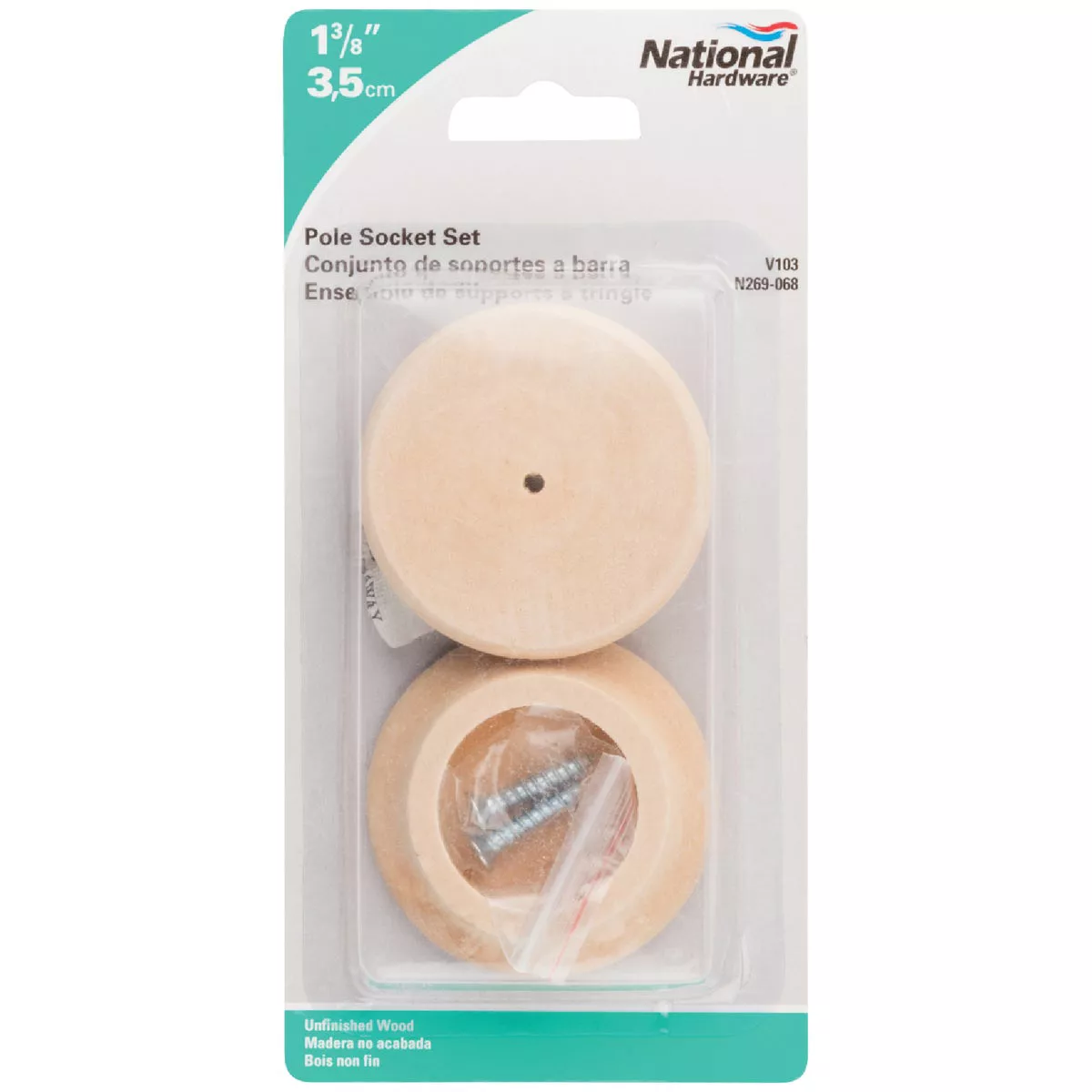 National Hardware 1-3/8 In. Natural Wood Closet Rod Socket (2-Pack) - photo 2